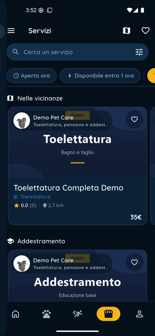 Service search in the PawsPet app