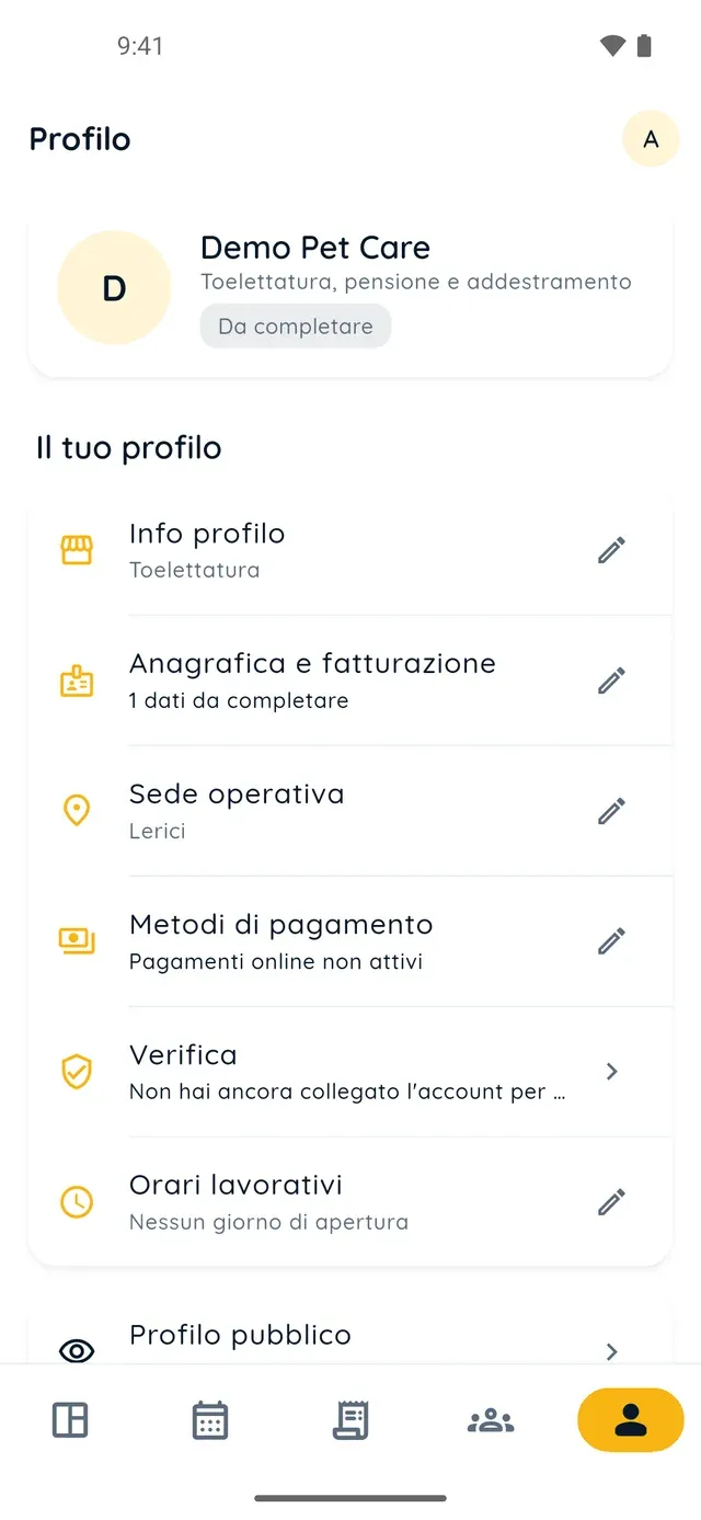 Business profile in PawsPet Business